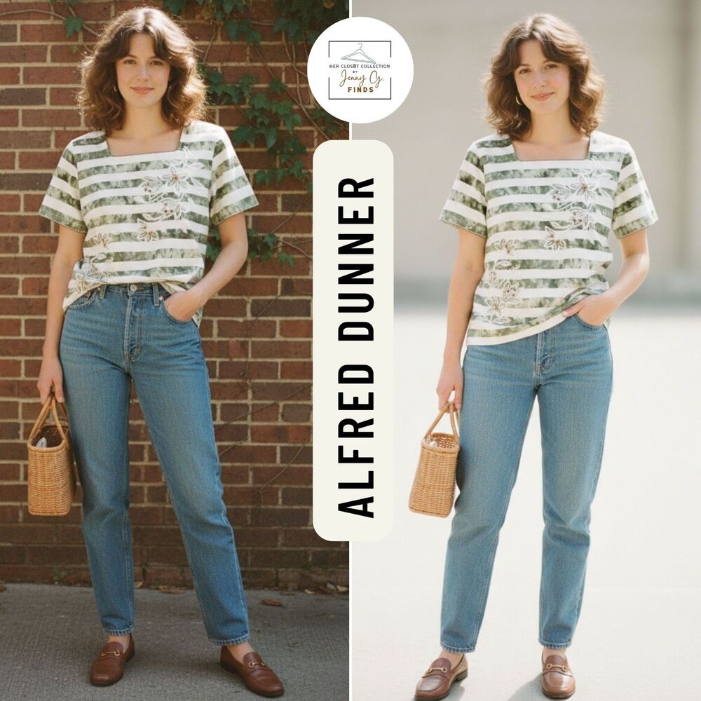 Alfred Dunner Petite Cotton Blend Embroidered Floral Square Neck Pullover Top PS